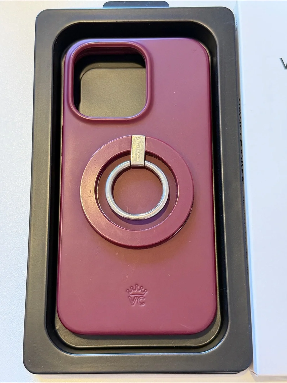 iPhone 13 Pro Velvet Caviar Plum Phone Case with Silver Ring Stand